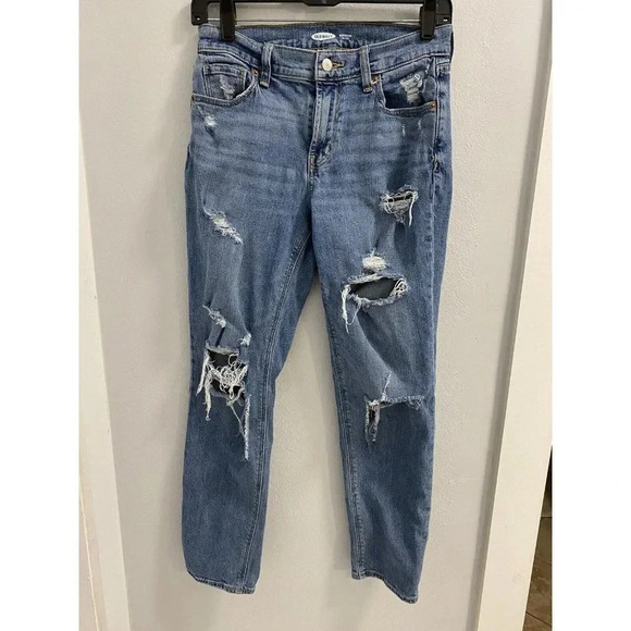 OLD NAVY BOYFRIEND JEAN MIDRISE SIZE 6 - SUPER DISTRESSED - QUICK SHIPPING - Picture 1 of 12